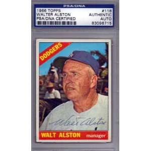  Walter Alston Autographed 1966 Topps Card PSA/DNA Slabbed 