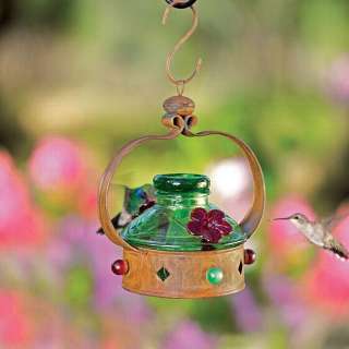   Pot de Creme   Blown Glass Hummingbird Feeder   Green   Parasol  