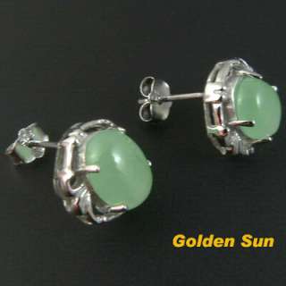 925 Sterling Silver Studs Earrings Natural Jade B0283  