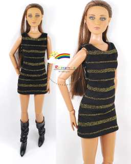 16 Tonner Tyler/Gene Outfit Gold Stripes Dress Black  