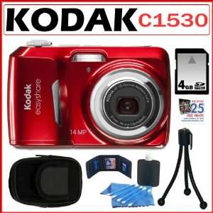  Digital Camera with 3x Optical Zoom in Red + 4GB Accessory Kit Camera