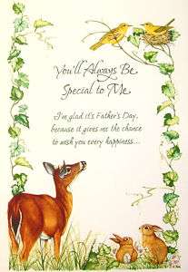 Deer Rabbits Birds Leaves Fathers Day Greeting Card  