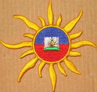 HAITI HAITIAN FLAG COLORS BLUE RED SUN IRON ON PATCH JA  