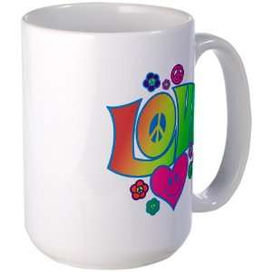  Large Mug Coffee Drink Cup Love Peace Symbols Hearts and 