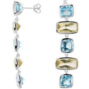  14.00X07.00Mm Genuine Sky Blue Topaz And Lime Quartz earrings Jewelry