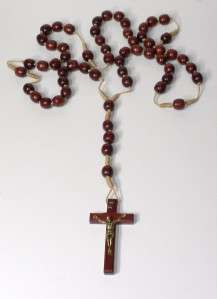 R27  HANDMADE LARGE RED WOOD WALL ROSARY 54 LONG  
