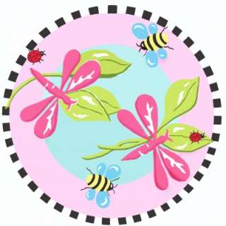 Round Pink Dragonfly Bee Leaves Plush Nylon Area Rug  