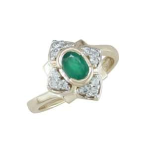     size 12.75 14K Yellow Gold Oval Emerald & Diamond Ring Jewelry