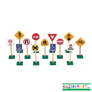 KIDS Traffic Signs 7in Wooden Play Learn (13pc set) NIB  