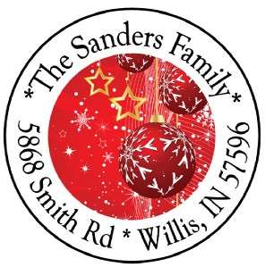 CHRISTMAS HOLIDAY BALLS IN RED #4 ~ LASER PRINTED ROUND ADDRESS LABELS 