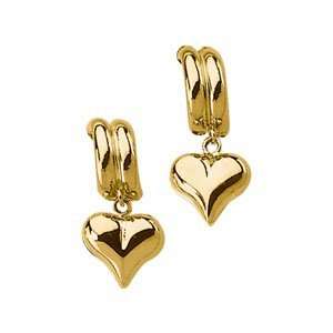  14K Yellow Gold Heart Dangle Fashion Earrings Jewelry