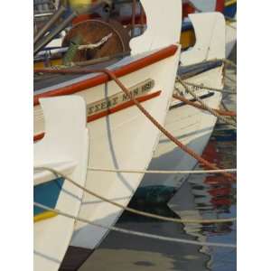 Close up of the Front of Three Fishing Boats in the Harbour, Sitia 