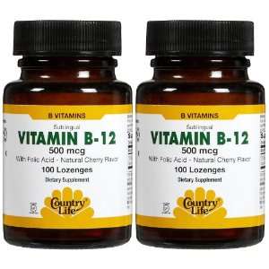  Country Life Vitamin B12 500 mcg Lozenges, Cherry Health 