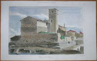 1850 print HIERON (TEMPLE) OF SEGNI, LAZIO, ITALY (#2)  