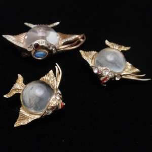 Coro Jelly Belly Fish Pins 3 Piece Set Sterling Silver Vintage Book 