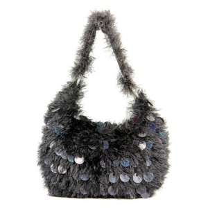   Purse Black Hobo Handbag with Holographic Sequins and Fringe Home