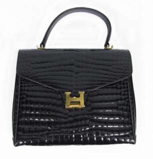 Vintage Pelletterie Italy Black Patent Alligator Leather Purse Handbag 