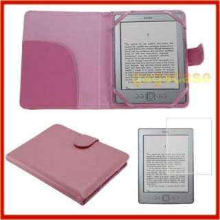 Pink Genuine Leather Case Cover+Screen Protector  Kindle Touch 