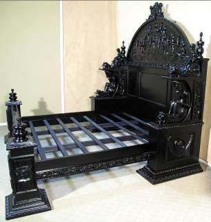Solid BLACK Baroque GOTHIC King Size Primitive BED 70B  