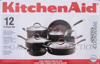 KitchenAid 12 PC Hard Anodized Cookware Set Nonstick Pots/Pan Black 