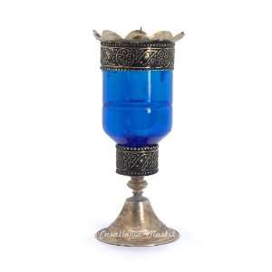  Moroccan Glass Metal Candle Holder Blue