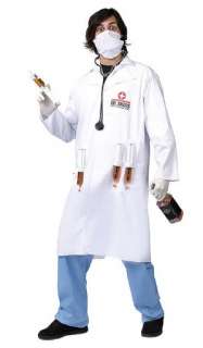 dr shots adult costume includes long lab coat with 4 syringe loops and 