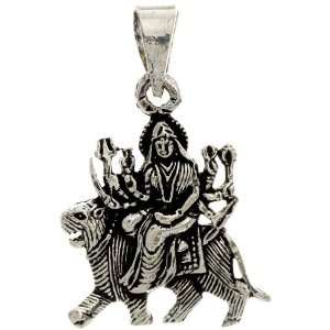  Goddess Durga Pendant   Sterling Silver 