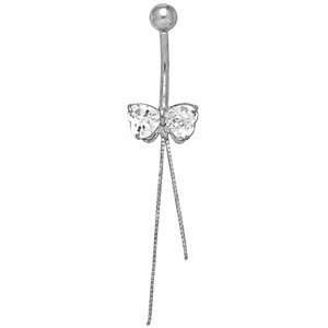  14k Solid White Gold Butterfly Belly Ring Jewelry