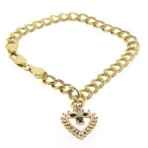  Gold Genuine Sapphire Diamond Accent Heart Charm Bracelet 
