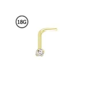  Gold L Bend Nose Stud Ring 1.5mm Genuine Diamond G SI1 18G FREE Nose 