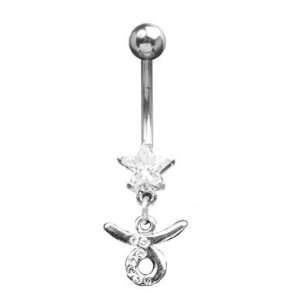 316L Surgical Steel   Clear Taurus Zodiac Sign   Belly Rings   14g 7 