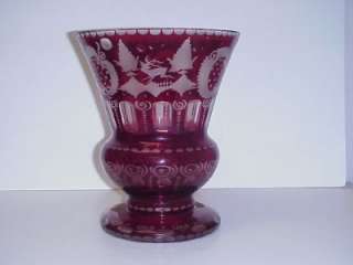 ANTIQUE BOHEMIAN RUBY GLASS VASE VERY LARGE  