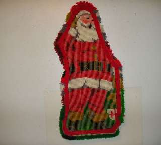 Vintage 33 completed Latch Hook figural Santa Claus Wall Hanging 