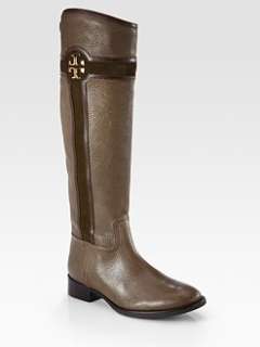 Tory Burch   Alaina Leather and Suede Logo Knee High Boots