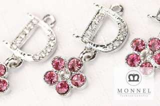 this is the cute pink crystal flower d letter design charms pendant 