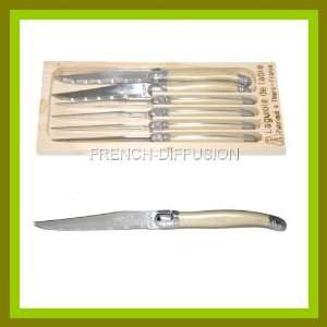  LAGUIOLE Dubost   6 STEAK KNIVES set   PEARL color   in 15 