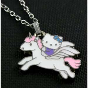  Gorgeous Hello Kitty Flying Unicorn Charm Necklace Silver 