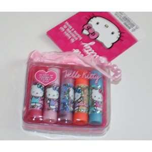 Hello Kitty Gift Set   5 Pc Multi Flavored Lip Balm Set Incl Carry 