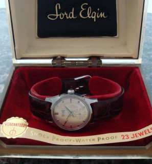 Mens Old Antique 50s RR Retirement 23j Elgin Wrist Watch Original Box 