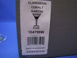 HUGE SET 12 CLARENDON COBALT MARTINI GLASSES by WATERFORD, NEW IN 