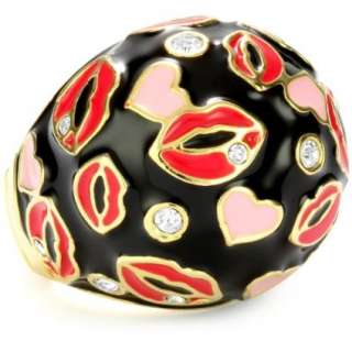 Betsey Johnson Enamel Bracelets and Rings Red Lips Dome Stretch Ring 