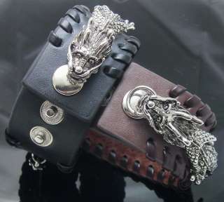 NEW Real Leather dragon Mens Bracelet Wristband Cuff  