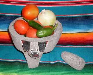 PIG GUACAMOLE MOLCAJETE MORTAR PESTLE LAVA STONE  