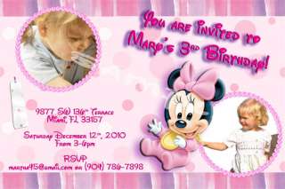 Baby Minnie Mouse Custom Birthday Party Invites w/envel  