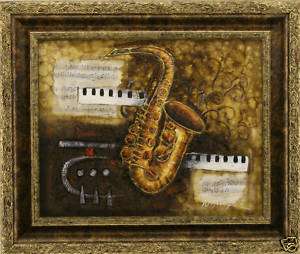 Music Abstract Saxophone Piano Jazz FRAMED OIL PAINTING  