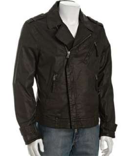 John Varvatos Star USA dark brown coated cotton stitched biker jacket 