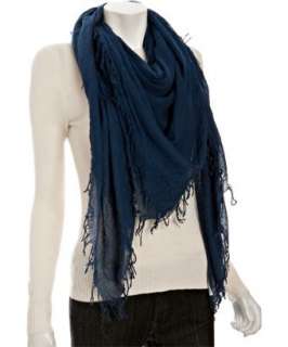 Chan Luu dark blue cashmere silk fringe scarf  