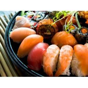 Assortment of Traditional Japanese Sushi on Platter Photographic 