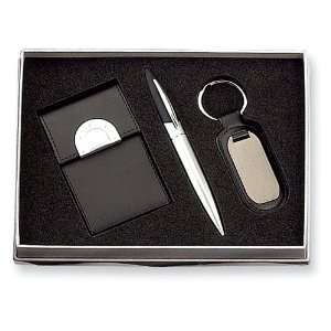  Black Business Card Holder, Pen and Key Ring Set Jewelry