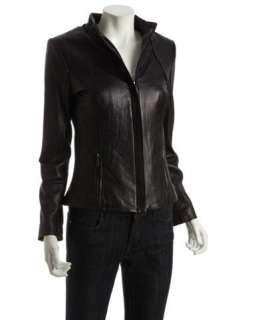 DKNY black leather stitched motorcycle jacket